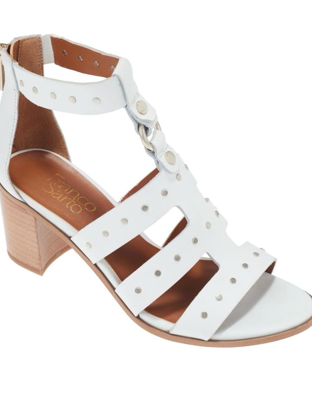 Franco Sarto White Stud-Accent Gladiator Block Heel Sandals
